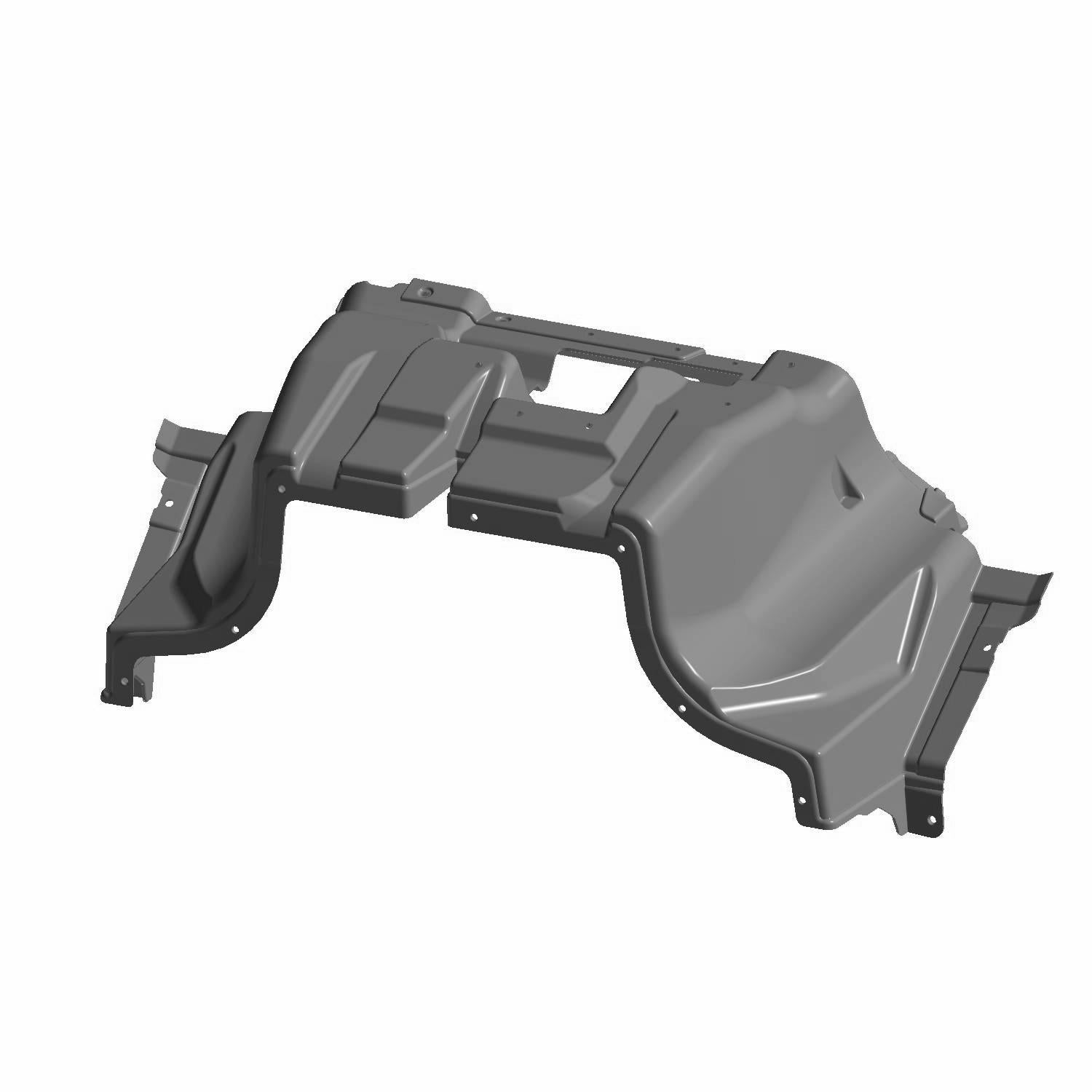 Black molded plastic front lower floor panel with contoured design and mounting points for Polaris RZR 200.