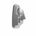 Black and gray angular plastic motorcycle tipover mount cover with mounting hole and structural ribs.
