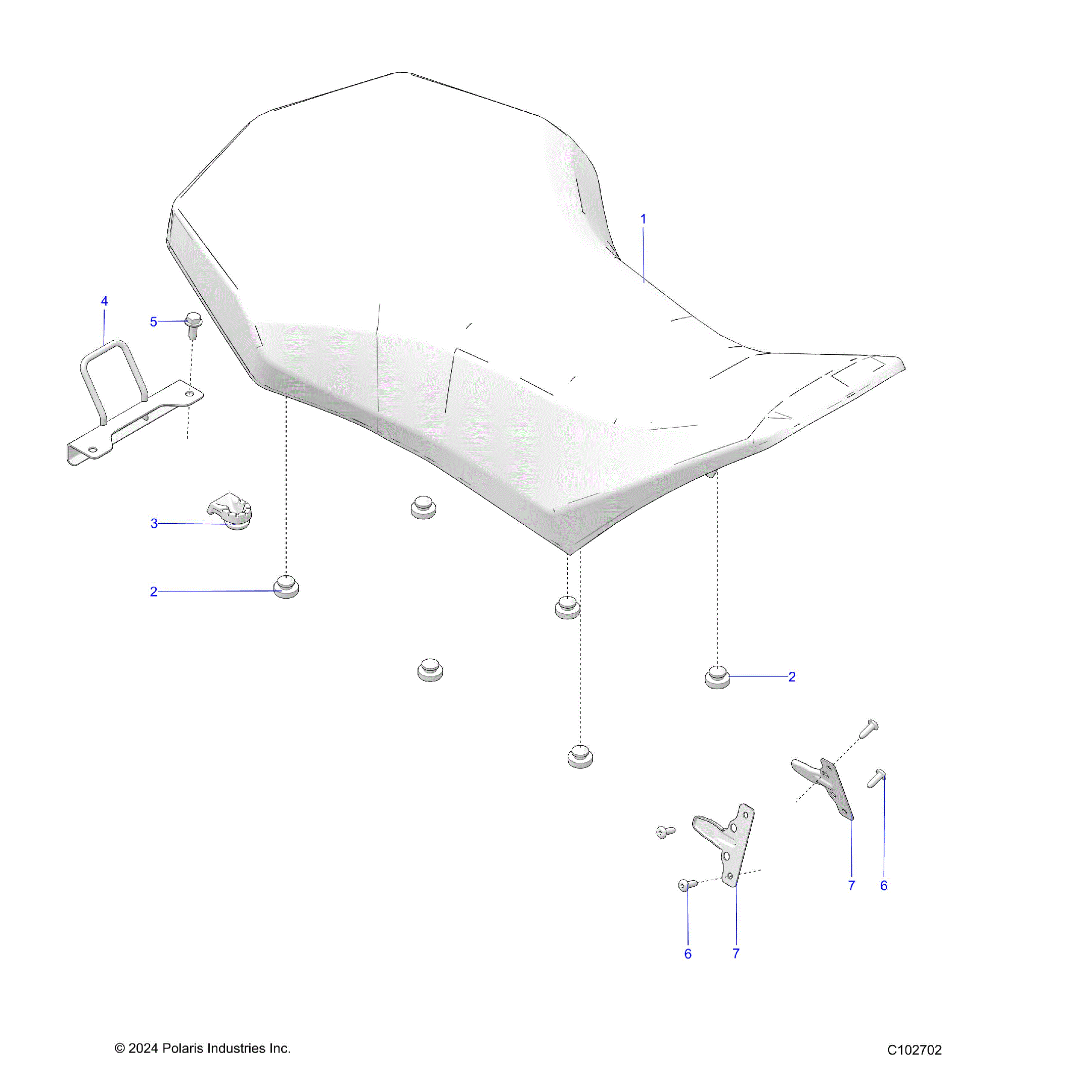 An Image of a Genuine Polaris Parts Schematic Diagram showing the schematic - BODY: SEAT - 2025 POLARIS SPORTSMAN XP 1000 HUNTER EDITION