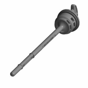 A 3D-rendered image shows the Oil Dipstick by Polaris, a long gray cylindrical tool with graduated markings and a rounded handle, designed as an OEM part for Indian Polaris vehicles, displayed at an angle on a white background.