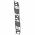 Gray metal brake retaining clip with multiple notches and rectangular cutouts, slim and elongated shape.