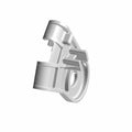 Silver metallic brake line retainer bracket with mounting hole and curved clamp design.