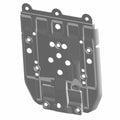 Black metal rear skid plate with multiple mounting holes and reinforced edges for off-road UTV protection.