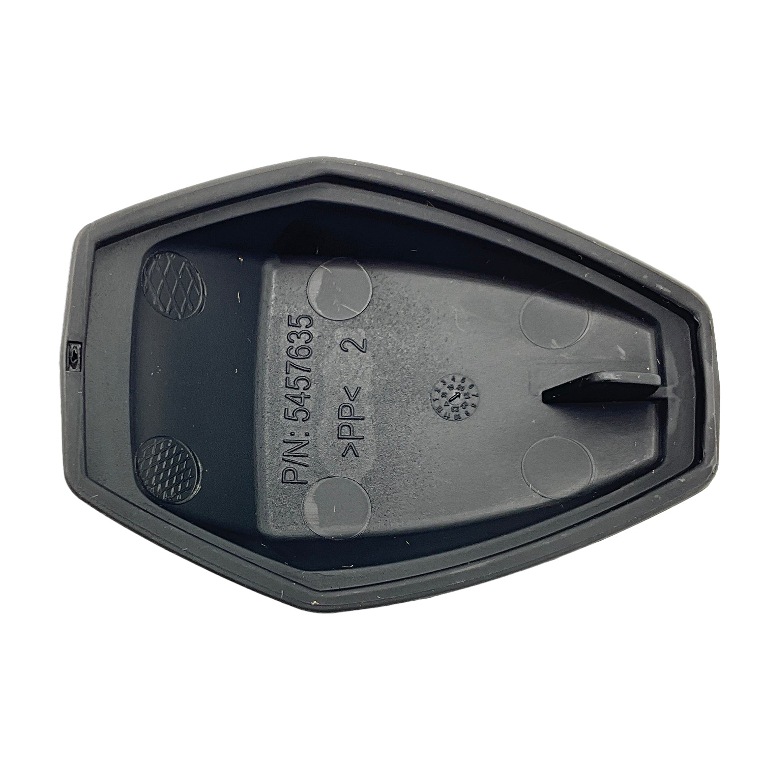 Black plastic shift cover with angular shape and embossed part number 5457635.