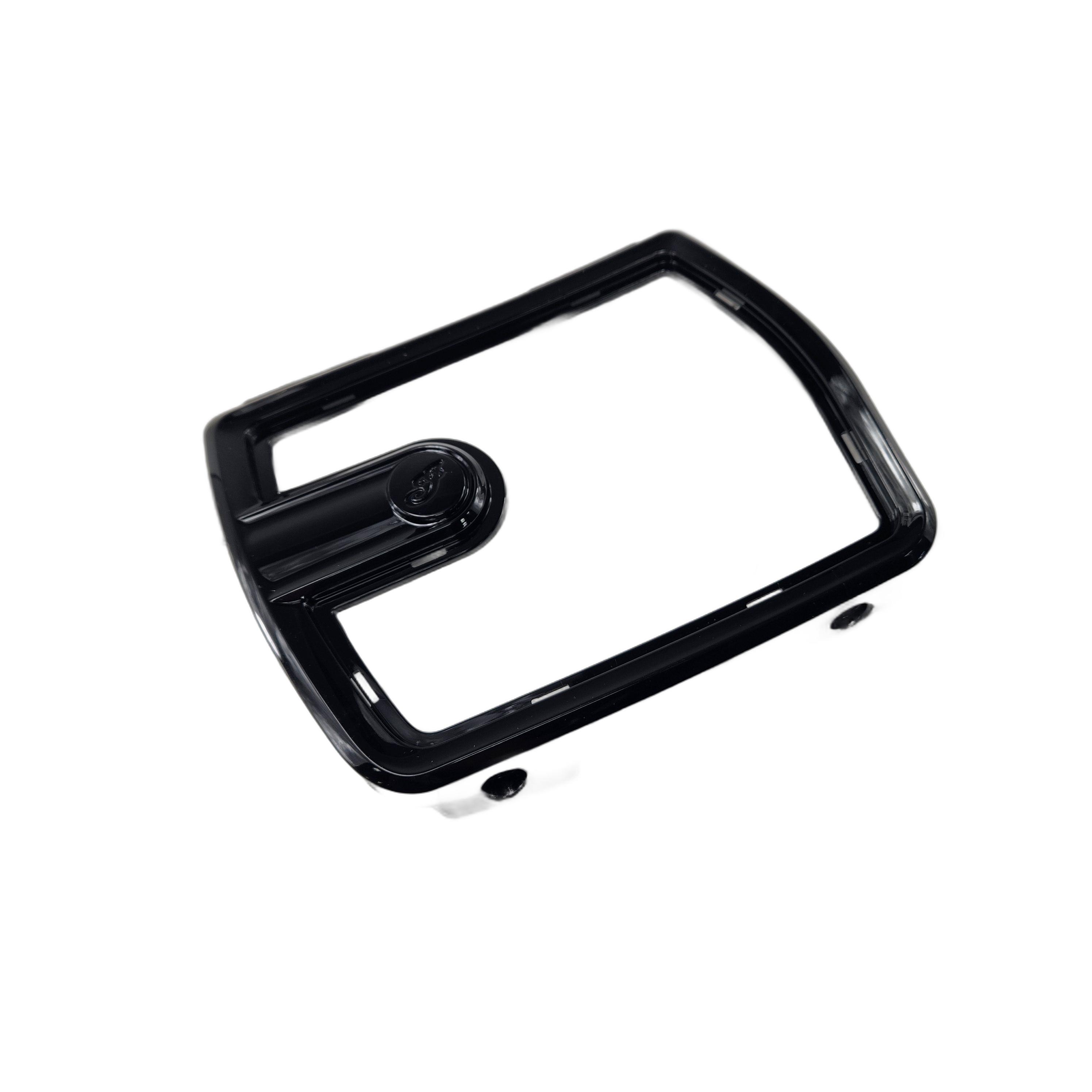 The Bezel-Speaker ImBlack LH by Polaris, a sleek black rectangular piece with rounded edges, is photographed on a white background.