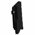 Black plastic left cargo box panel with angular shape and mounting points for Polaris Ranger.