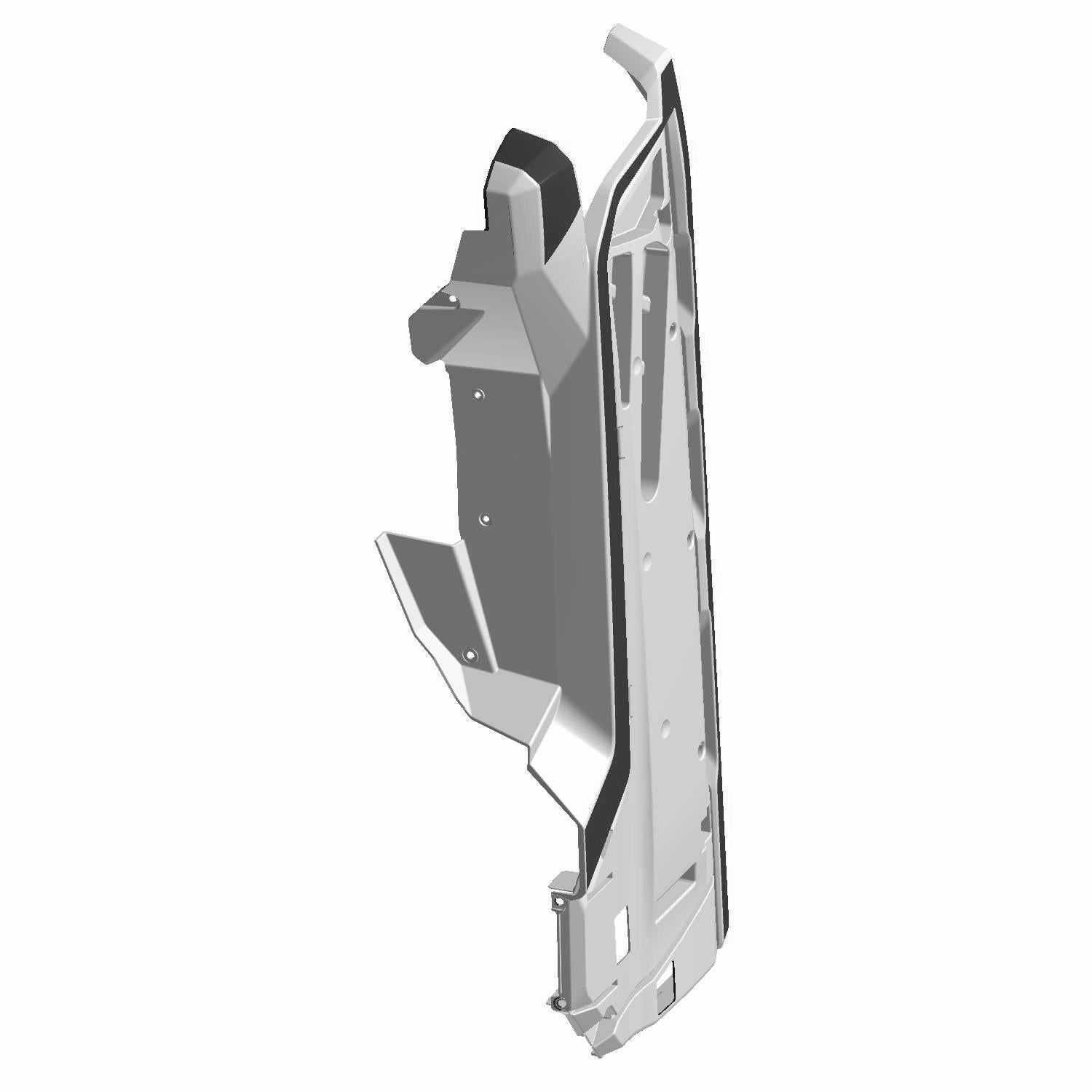 Black molded plastic outer panel for right side of Polaris Ranger XD 1500 with angular design and mounting points.