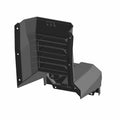 Black molded plastic rear floor tunnel cover with angled ridges and mounting holes.