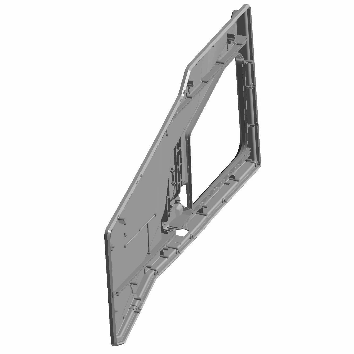 Black molded plastic inner rear right panel for Polaris Ranger UTV with mounting holes and structural support ribs.