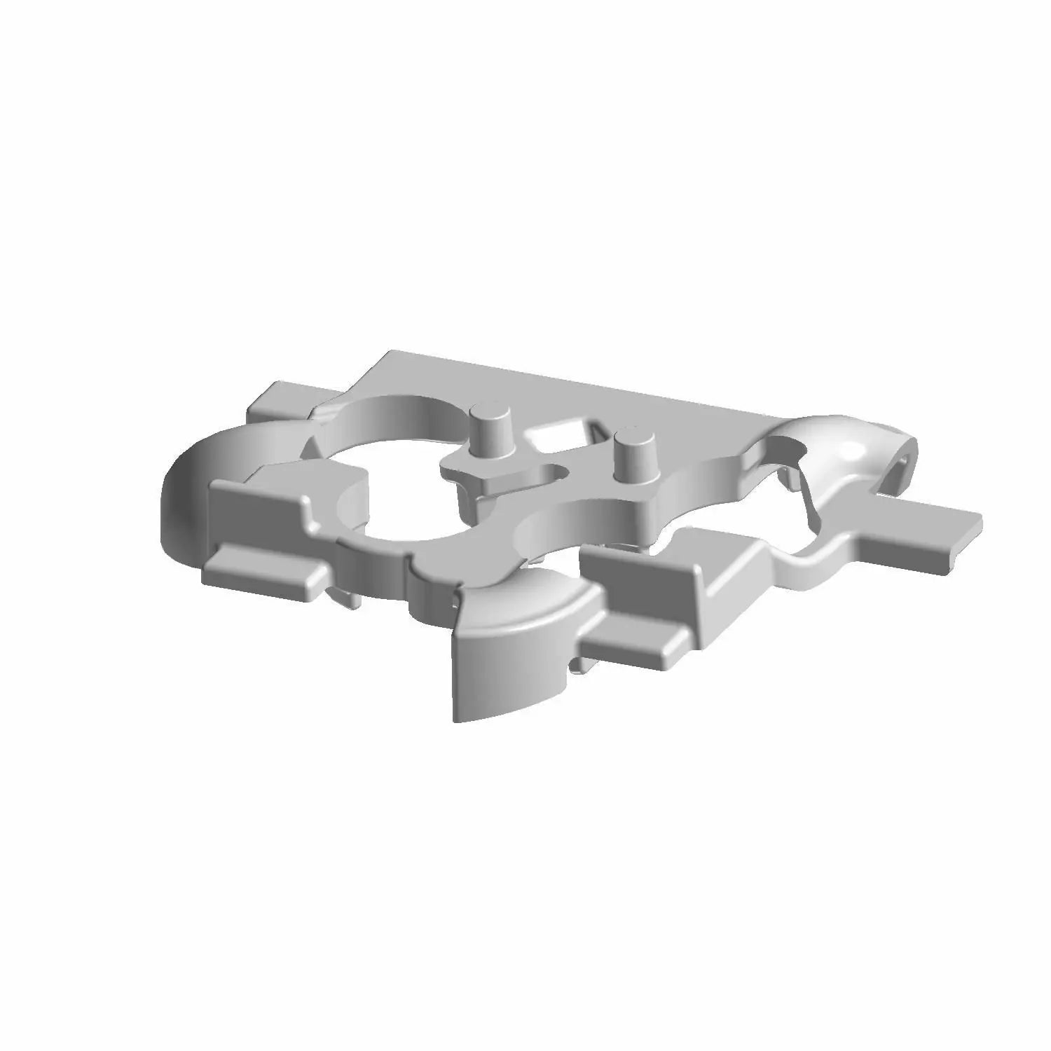 Silver ABS plastic bracket with multiple mounting points and cutouts, flat base design.