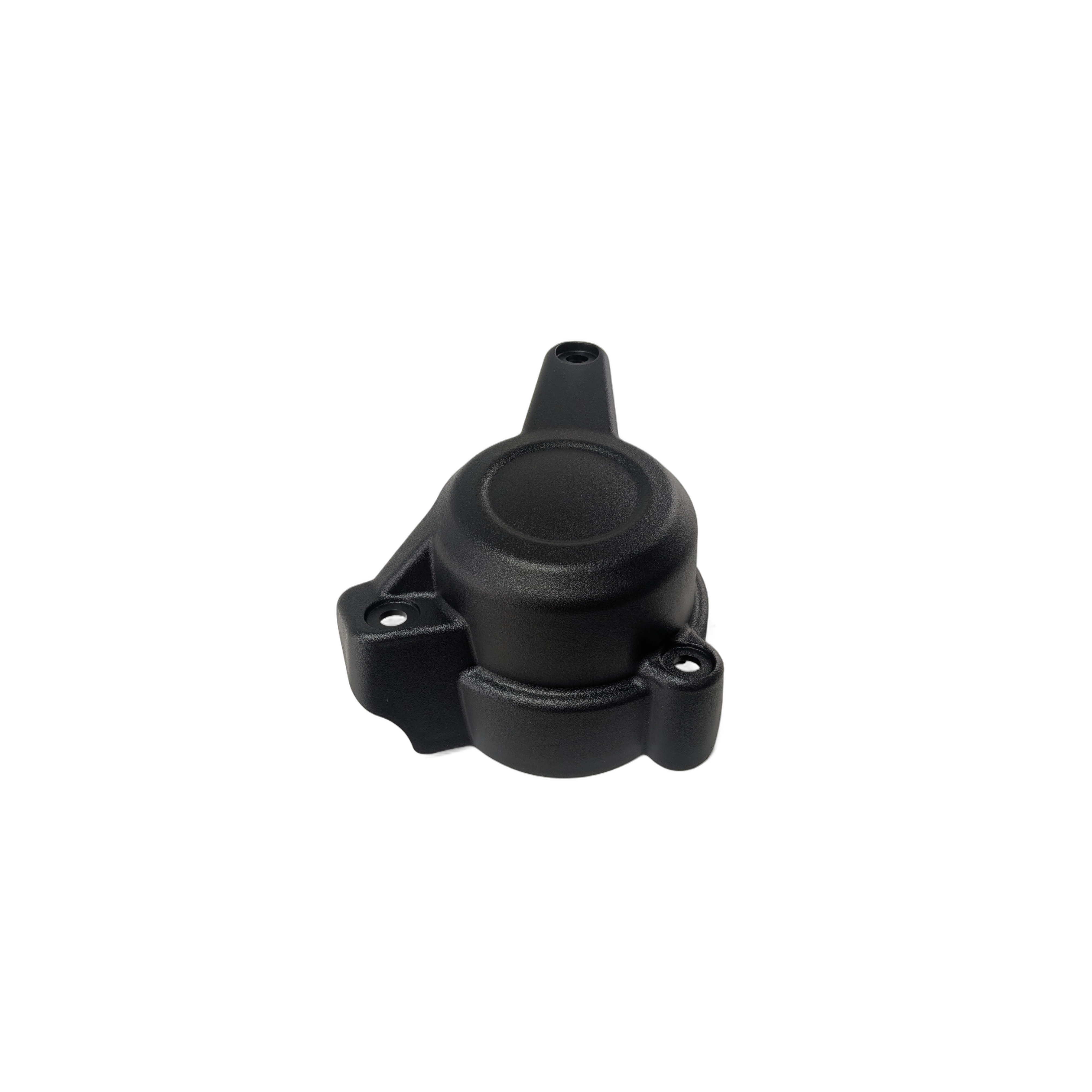 Black matte plastic lower fairing fog light bracket with three mounting points and cylindrical housing.