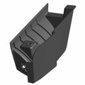Black plastic left-side pivot point cover with angled ridges and mounting holes.
