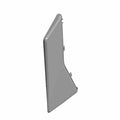 Black angular plastic panel with a smooth surface and attachment points, designed for right front lower outer side of a.