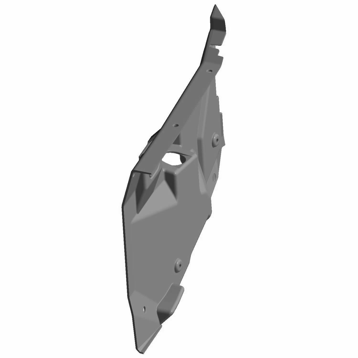 Black molded plastic inner intake cover with angular design and mounting points, left side fitment.
