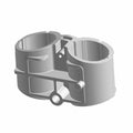 Gray plastic clamp designed to hold two coolant tubes, featuring integrated mounting points and a hinge mechanism.