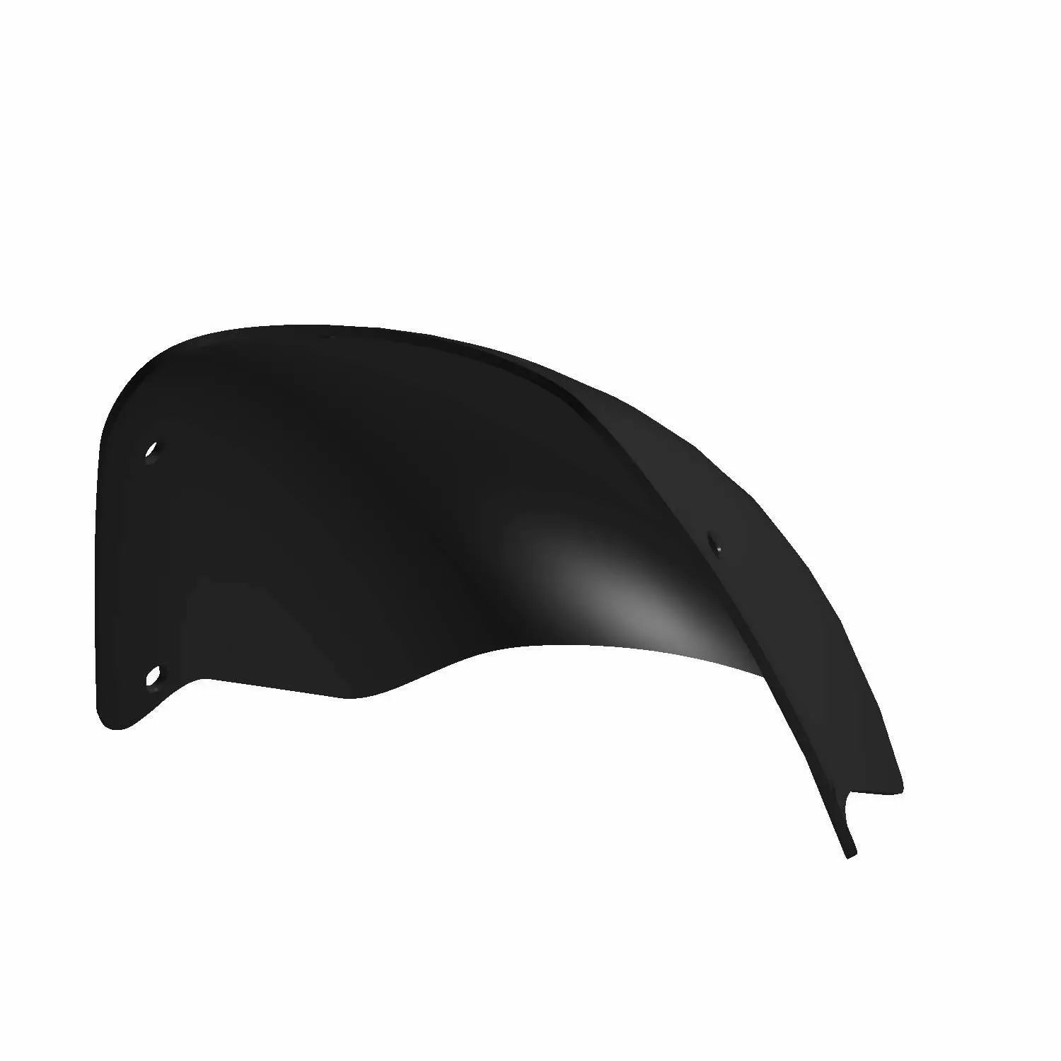 Black curved motorcycle wind deflector cowl with smooth matte finish and mounting holes.