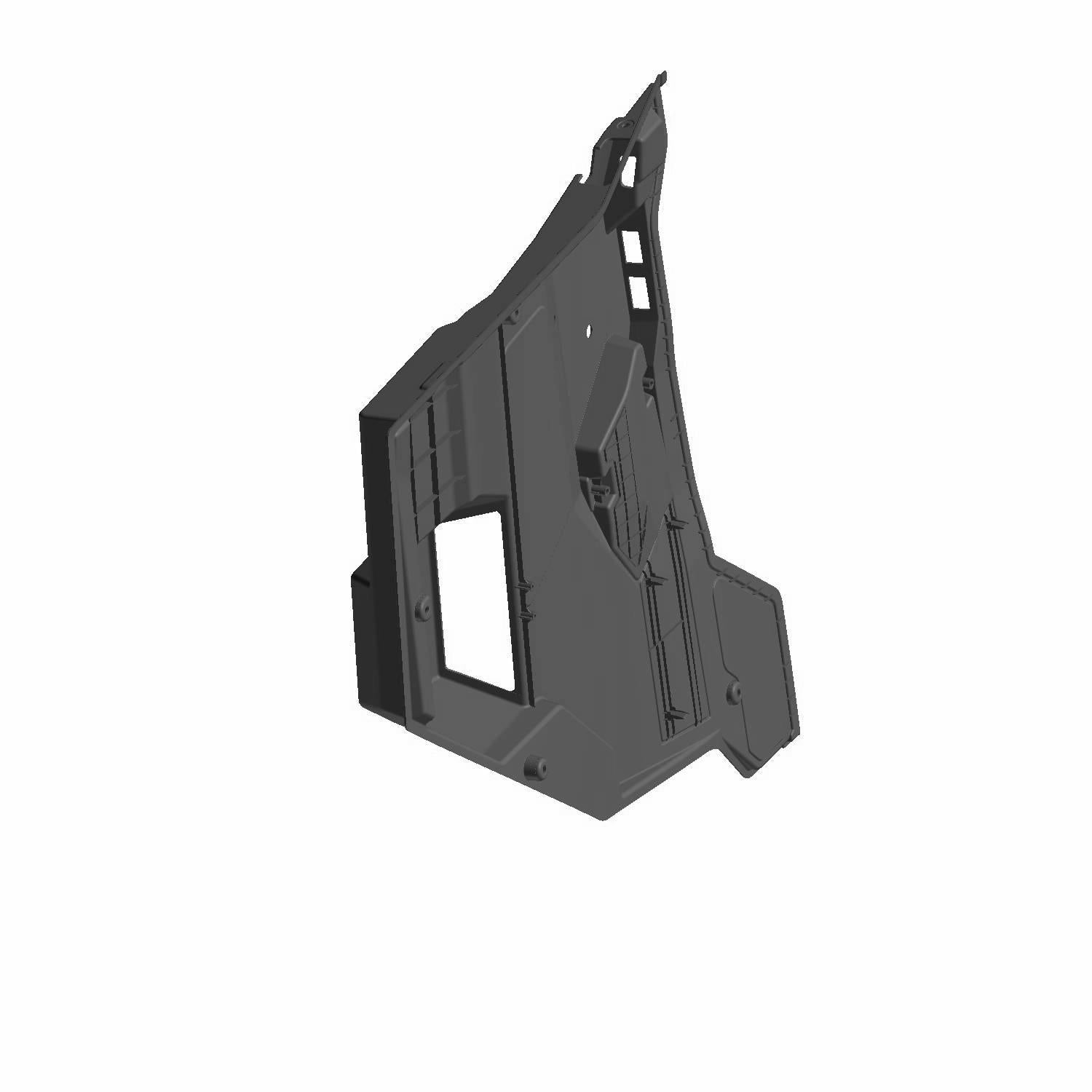 Black plastic half door panel with angular design and mounting slots for Polaris Ranger UTV.