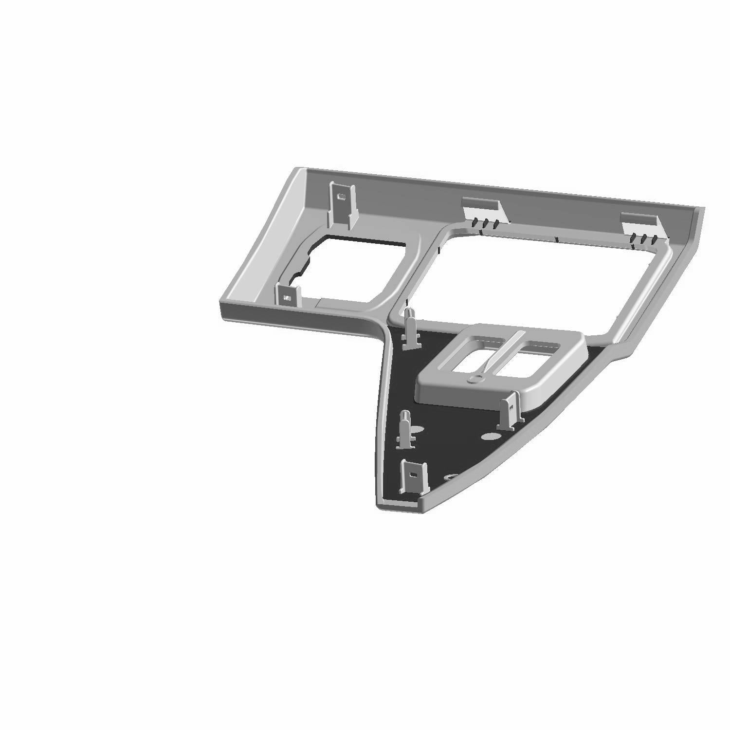 Left dash trim panel in painted metallic titanium with angular, multi-sectioned design and mounting points.