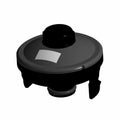 Black circular indicator plug with a flat top and a small raised center knob.