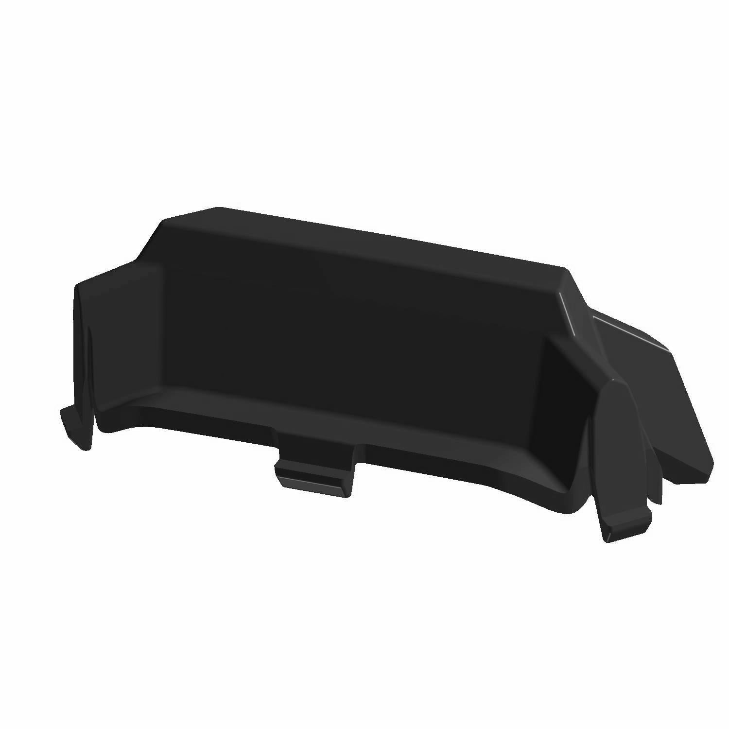 Black rectangular plastic camera plug with angled edges and mounting clip.