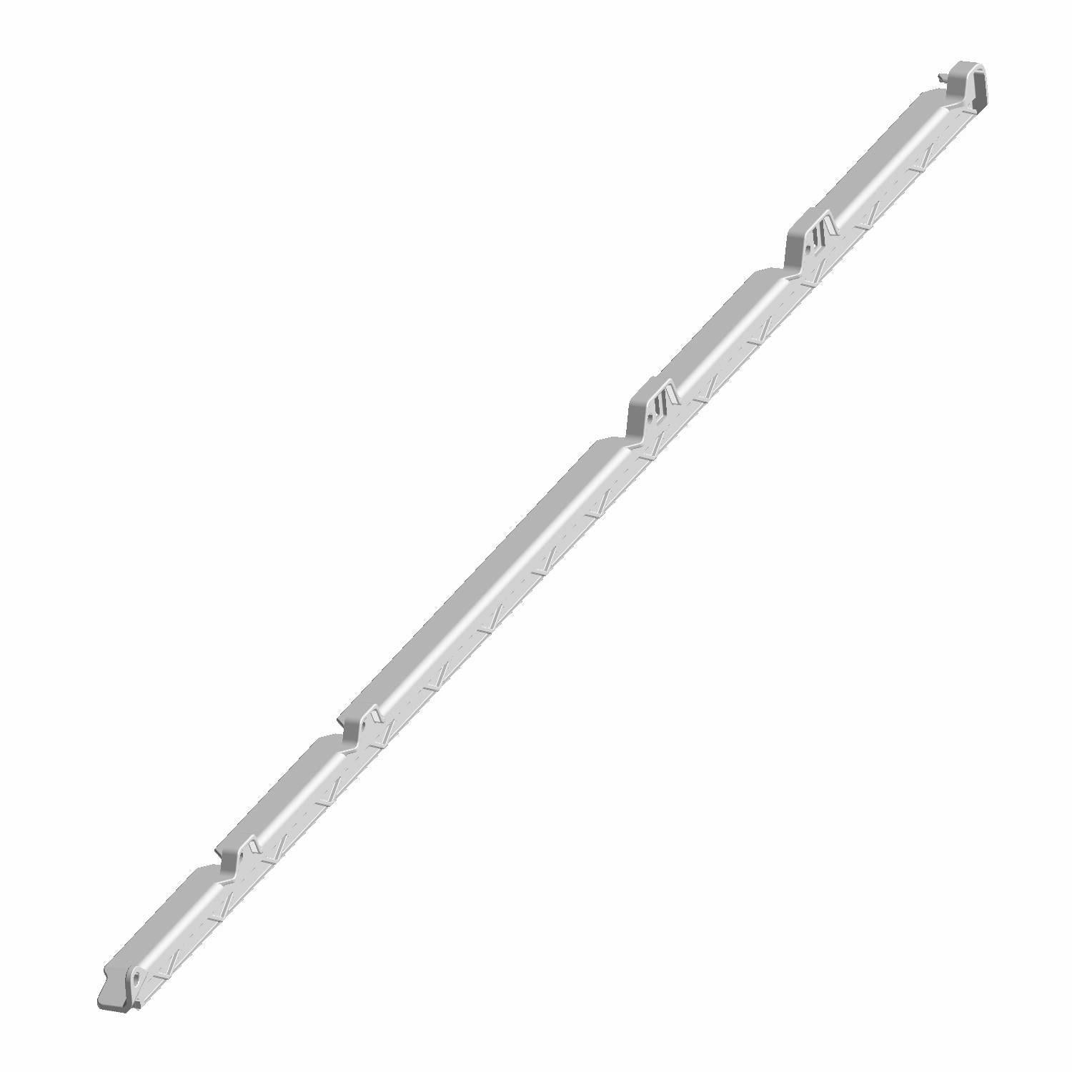 Silver metal guide rail with five evenly spaced mounting brackets designed for Polaris offroad vehicle door assembly.