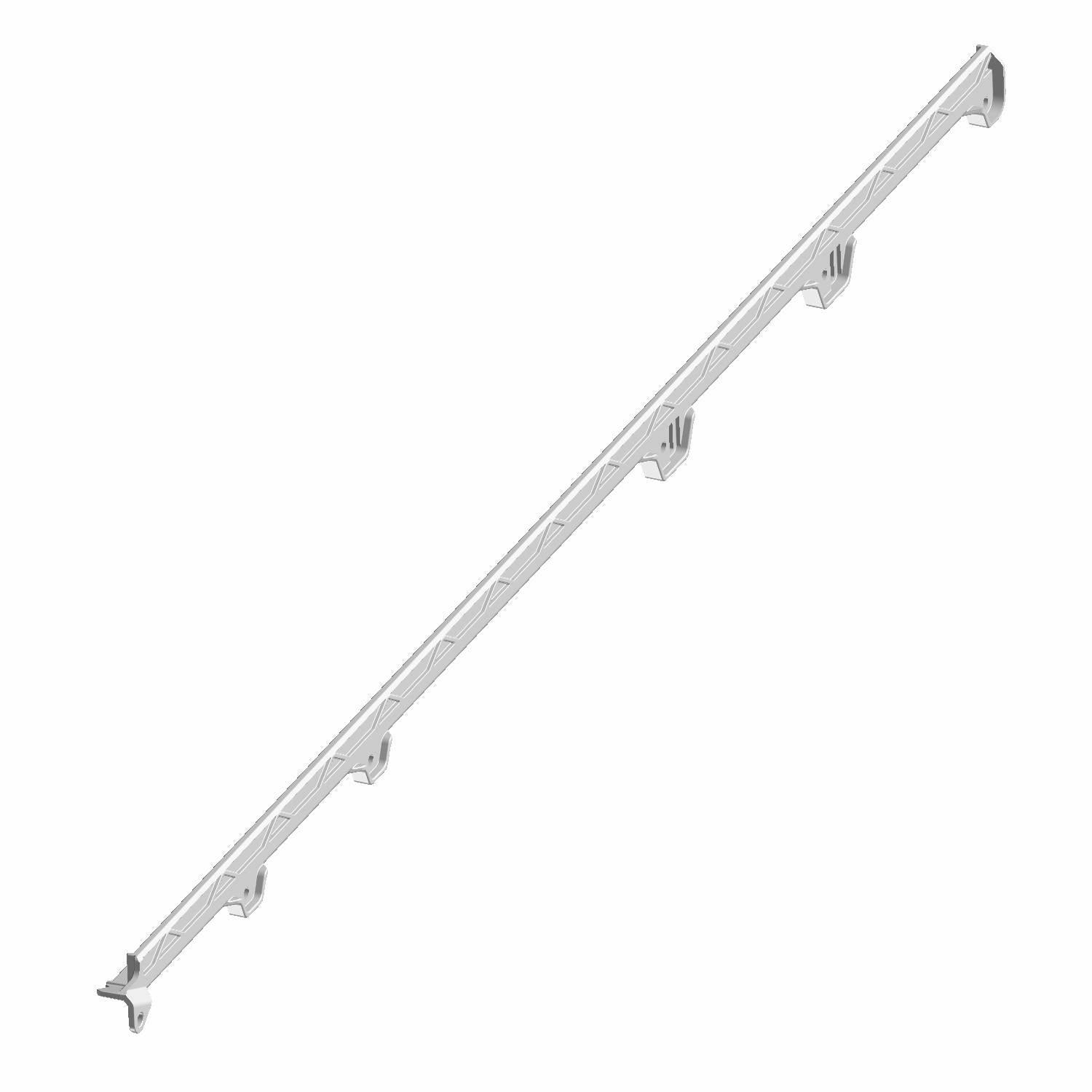 Silver metal guide rail with six evenly spaced mounting brackets for Polaris UTV front right side.