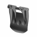 Black plastic seat release lever with mounting hinge and three oval indentations on curved surface.