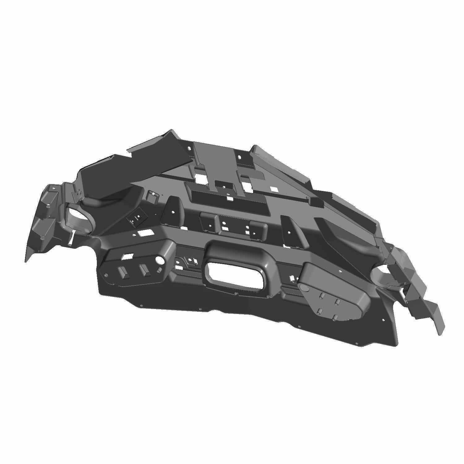Black rugged plastic liner hood with angular panels and mounting holes designed for offroad vehicle protection.