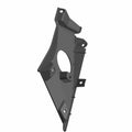 Black molded plastic front inner fender flare with mounting holes, left side fitment.