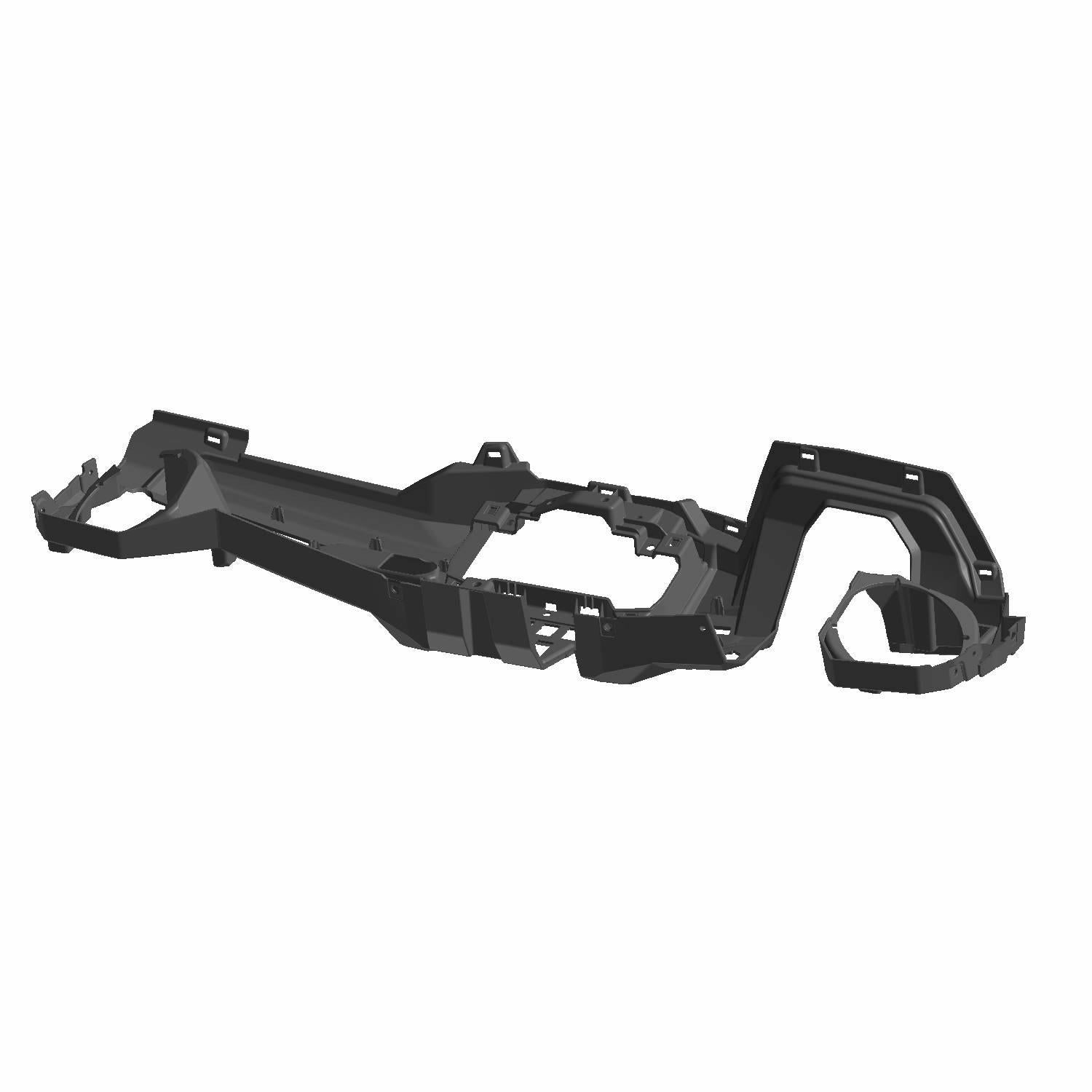 Matte black plastic dash panel lower with angular design and multiple mounting points.