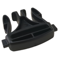 Black plastic Polaris seatbelt buckle male component with three prongs and rectangular slots.