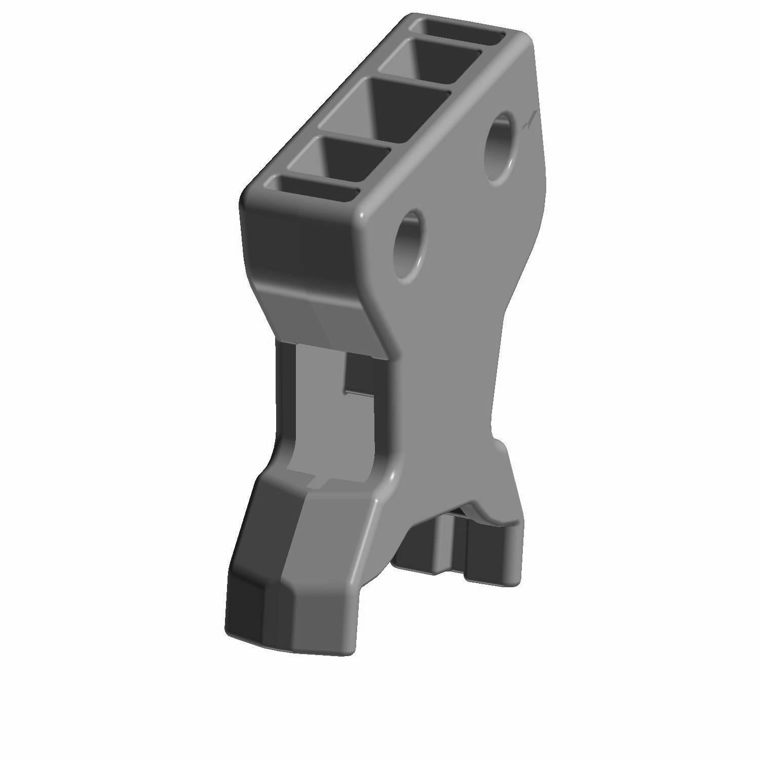 Black plastic seatbelt buckle female angle component with rectangular and rounded edges.