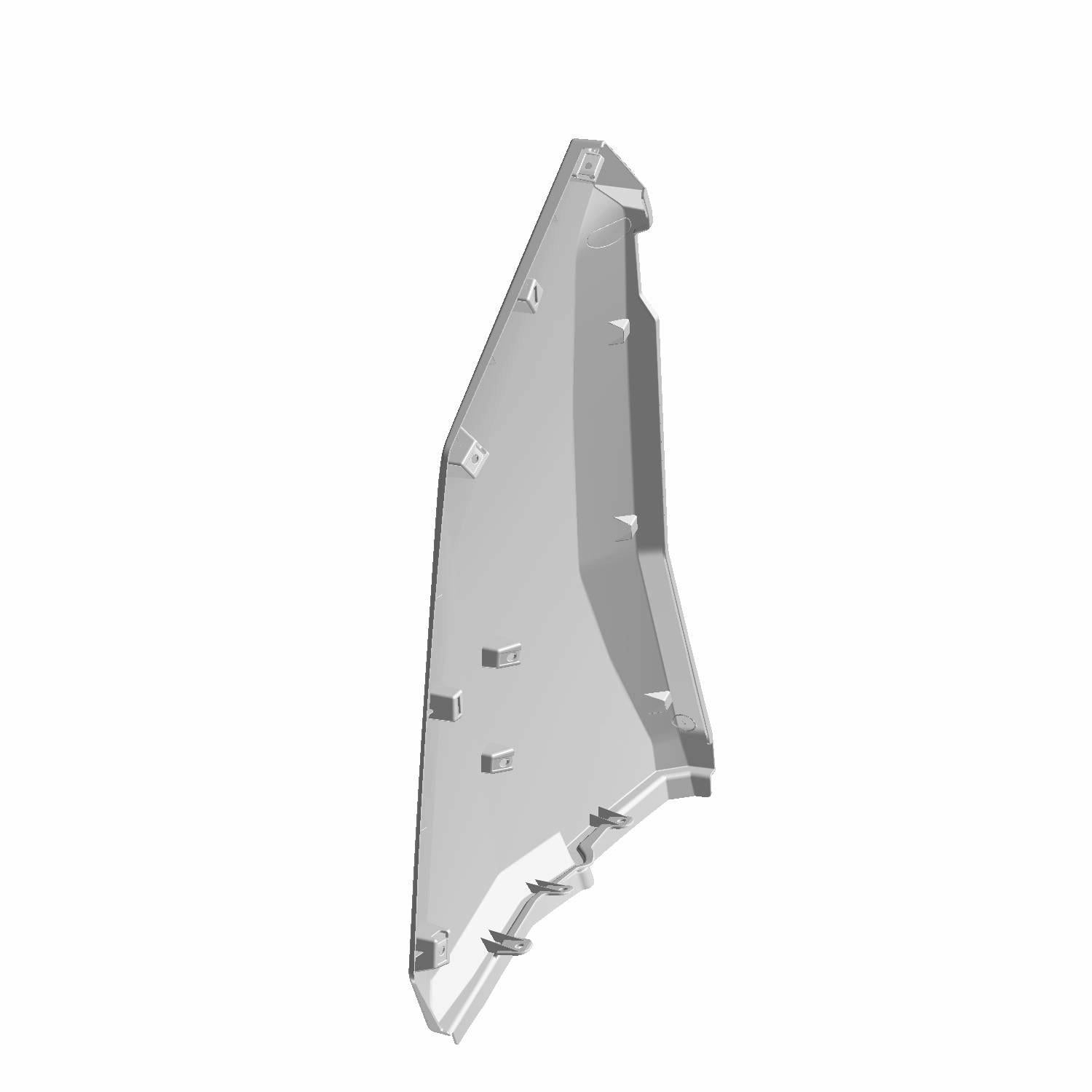 Black crystal-finish door skin panel for front right side with angular shape and attachment clips.