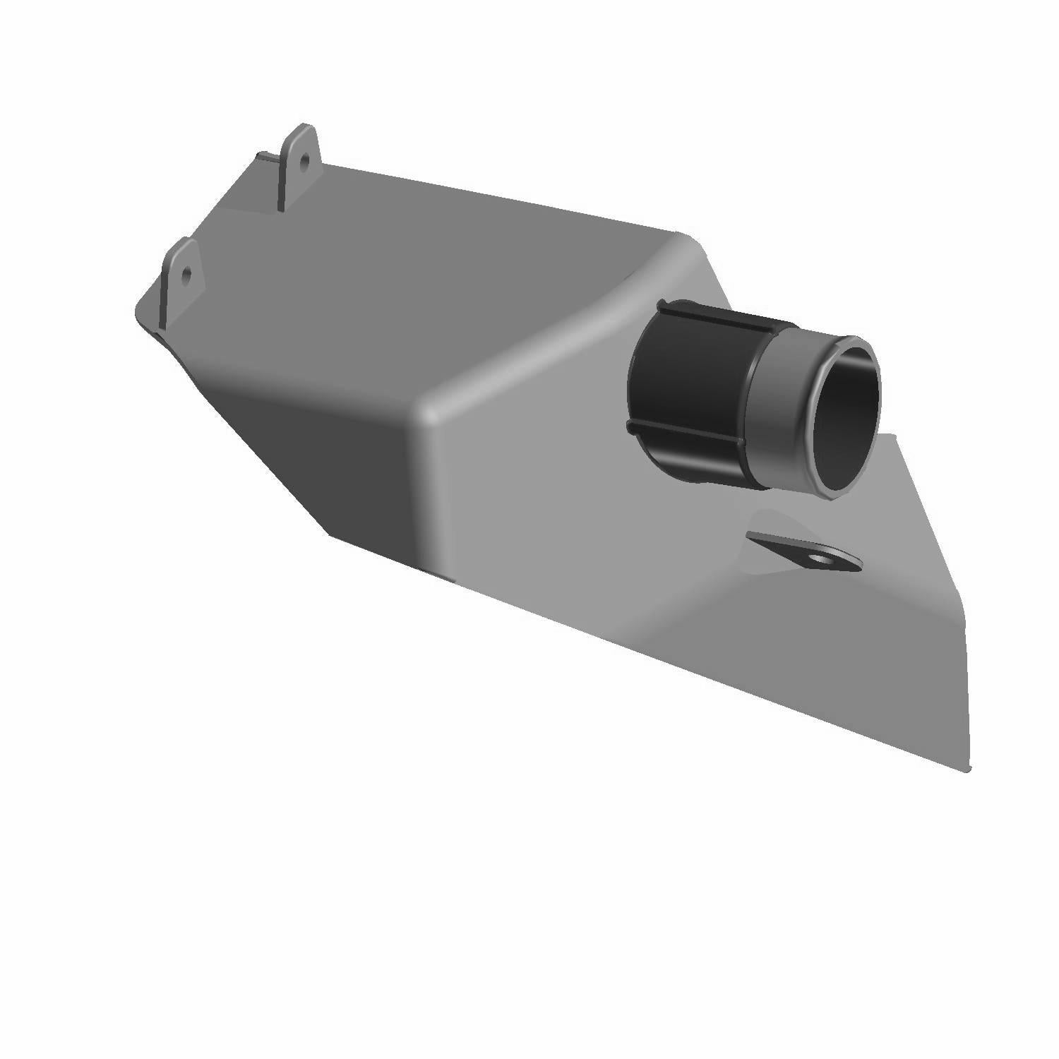 Matte gray angular rocker panel adapter with black round vent connector and mounting tabs.