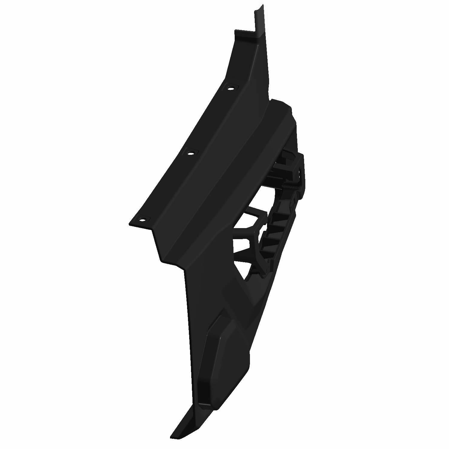 Black plastic outer intake cover with angular design and mounting points, left side piece.