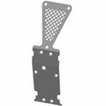 Gray perforated metal skid plate with multiple mounting holes and angular design for front UTV protection.