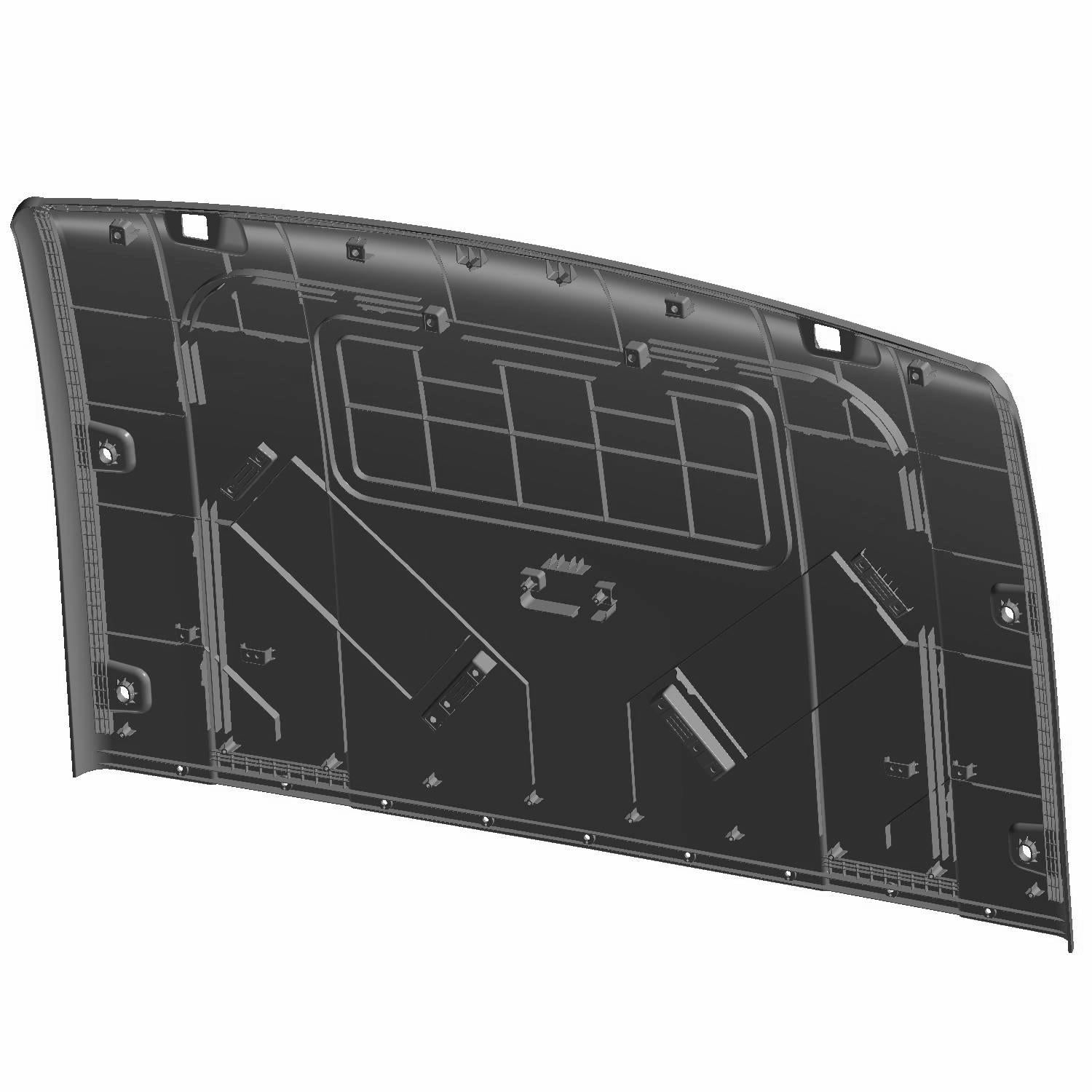 Black molded plastic front roof panel with angular contours and mounting points for Polaris UTV.