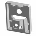 Gray rectangular metal bracket with mounting holes and reinforced edges for rear bed mat attachment.