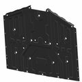 Black metal skid plate with reinforced ridges and multiple mounting holes for offroad vehicle protection.