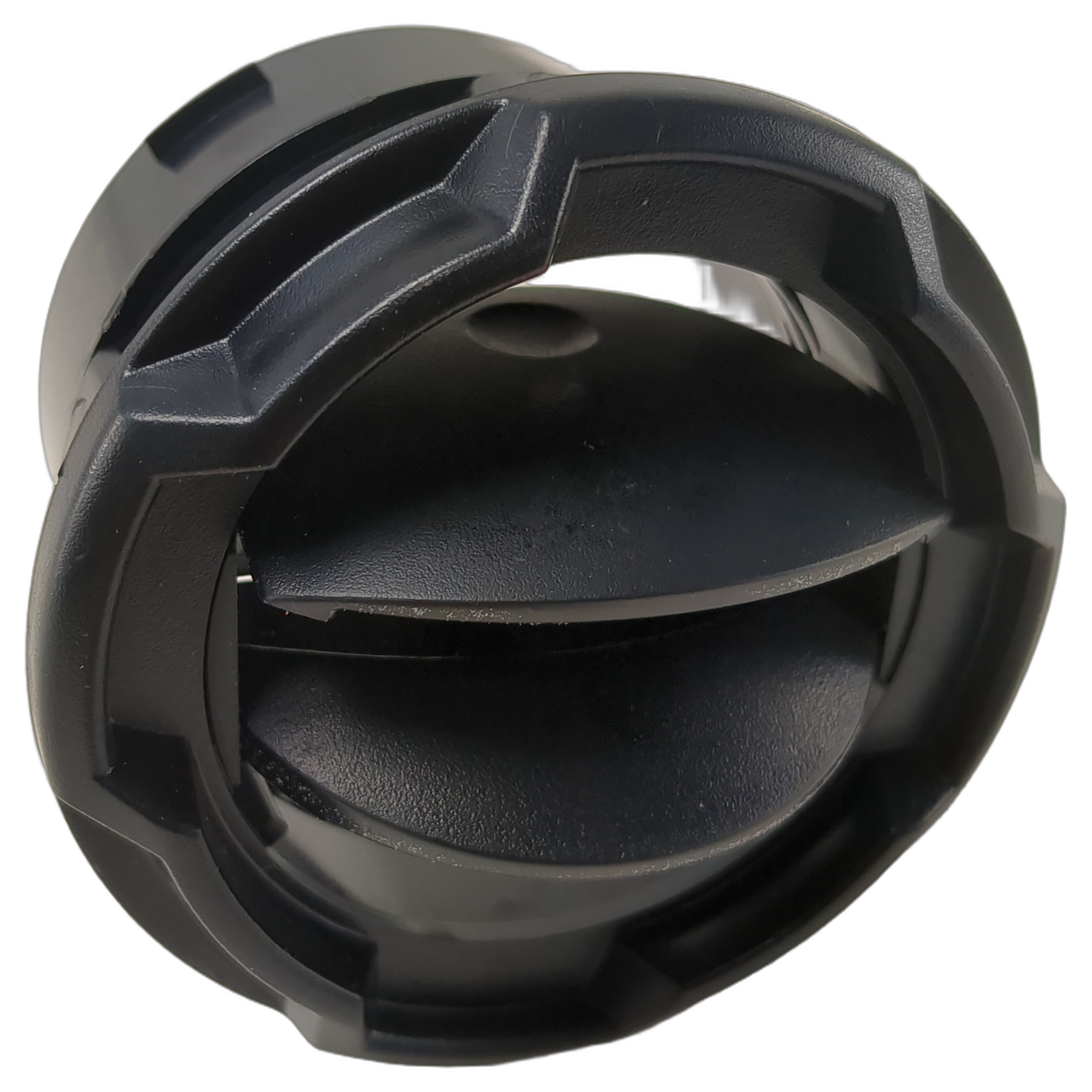 Black round Polaris vent with adjustable horizontal slats and textured outer rim.