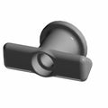 Gray plastic 1/4 turn latch lower with a central hole and flat winged handle.