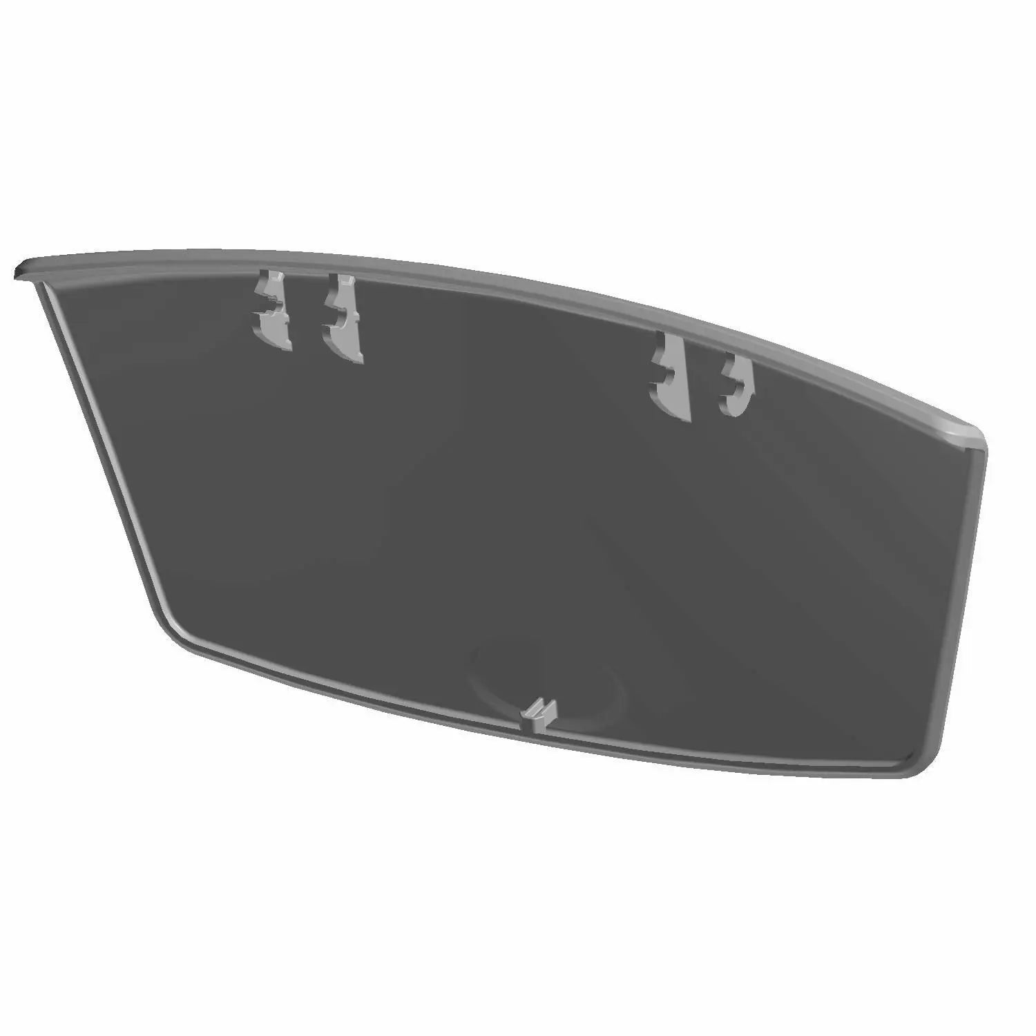 Black curved hard plastic storage door lid with smooth matte finish and subtle beveled edges.