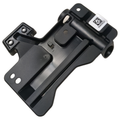Black metal license plate bracket with mounting holes and a QR code sticker on top side.
