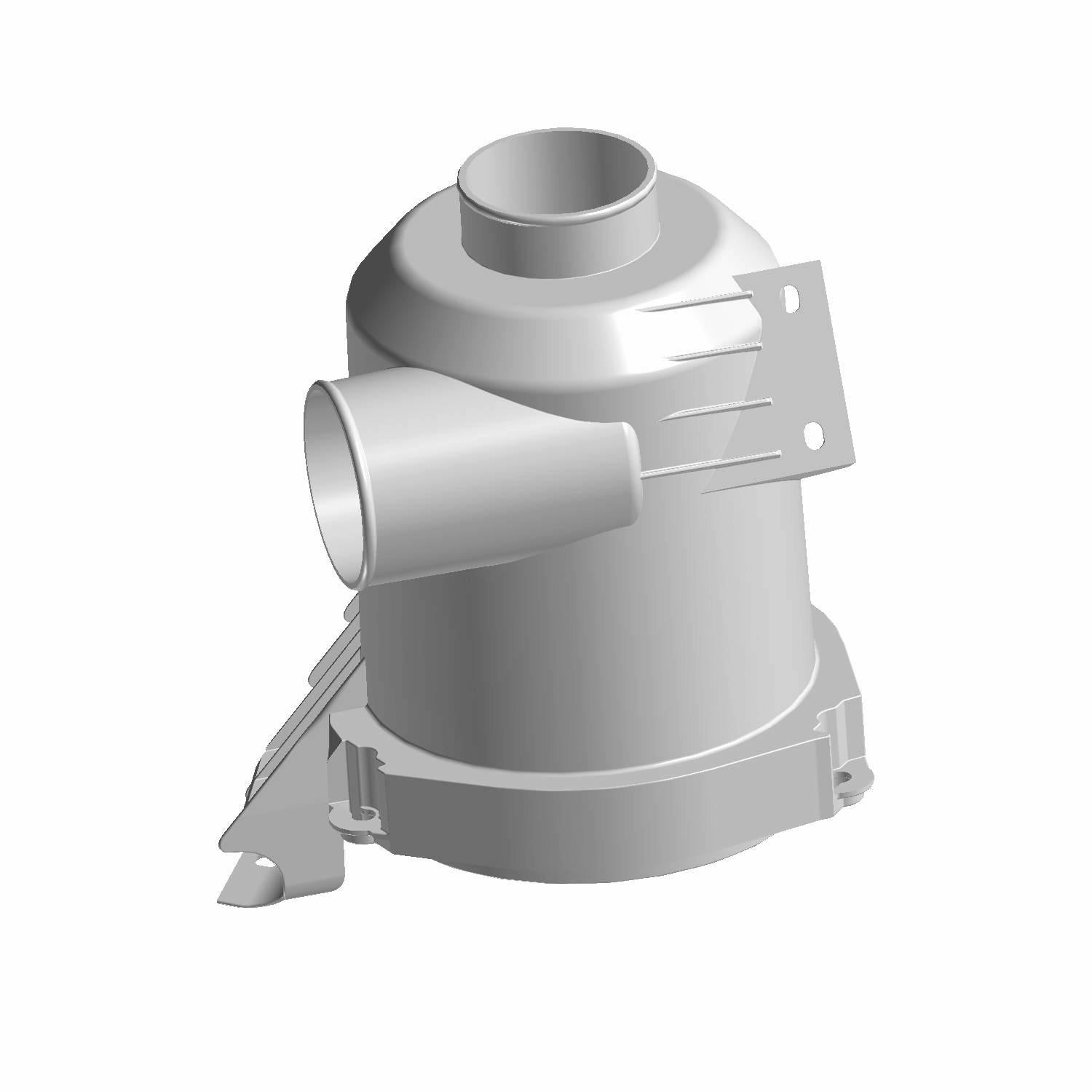Gray cylindrical Airbox Base with an inlet pipe and mounting bracket for Polaris offroad vehicles.