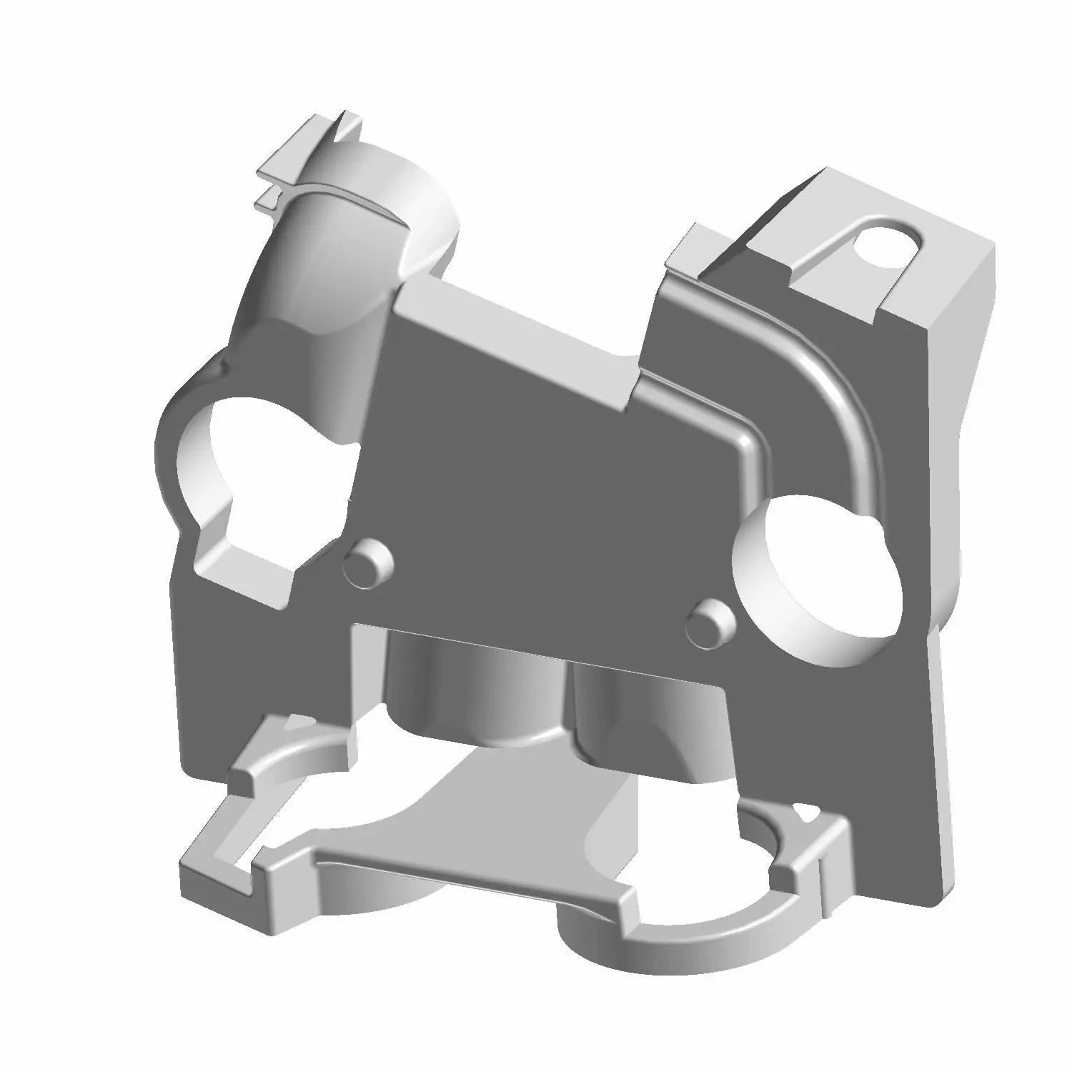Gray ABS banjo bracket with multiple mounting points and a flat base, designed for motorcycle brake line attachment.