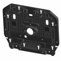 Black plastic seat bottom base with multiple mounting holes and grid pattern reinforcement.