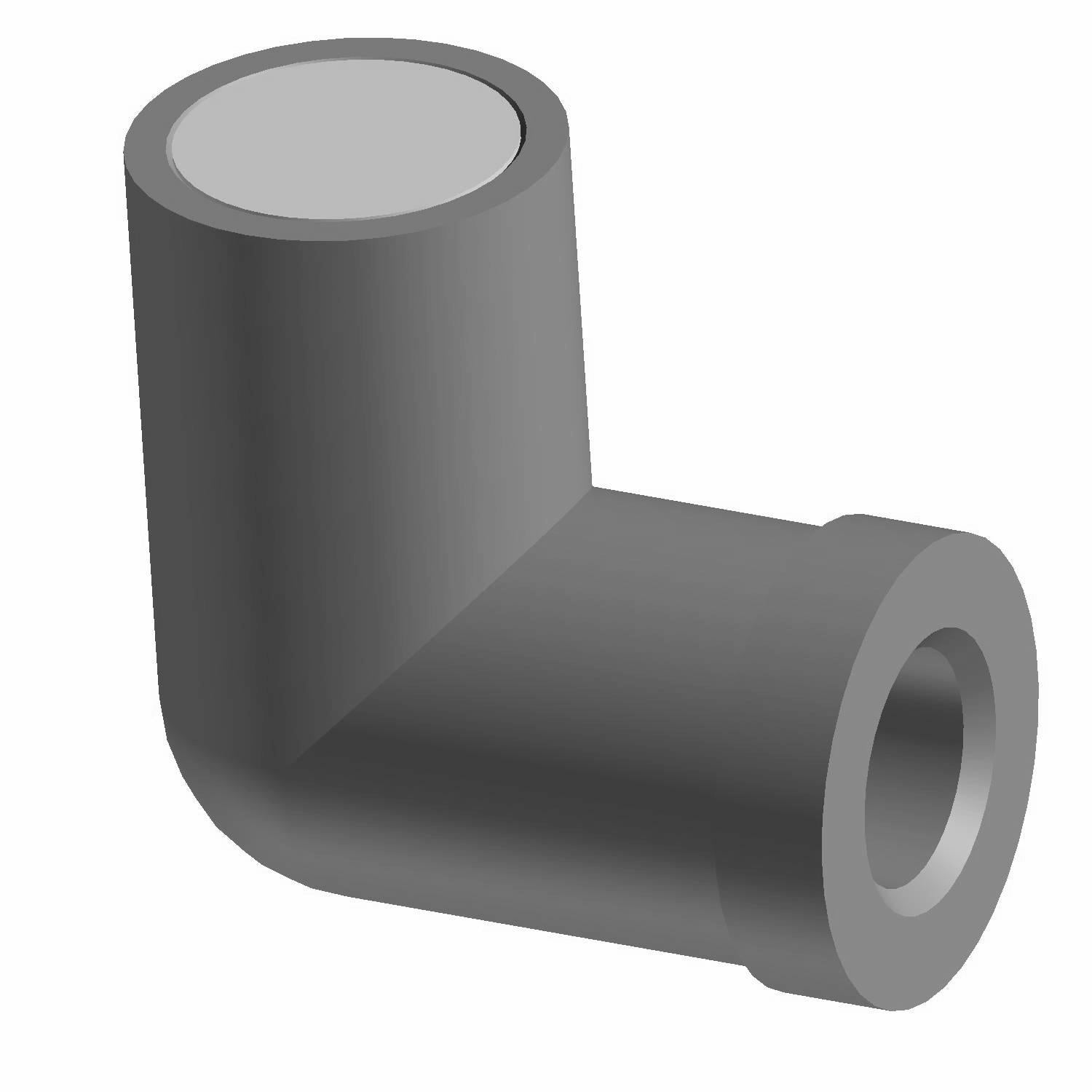 A 3D-rendered image of the Polaris Fuel Hose / Line, Evap—a dark gray, L-shaped pipe connector with one open and one closed end—designed to join pipes at a 90-degree angle, similar to parts found in Polaris OEM components.