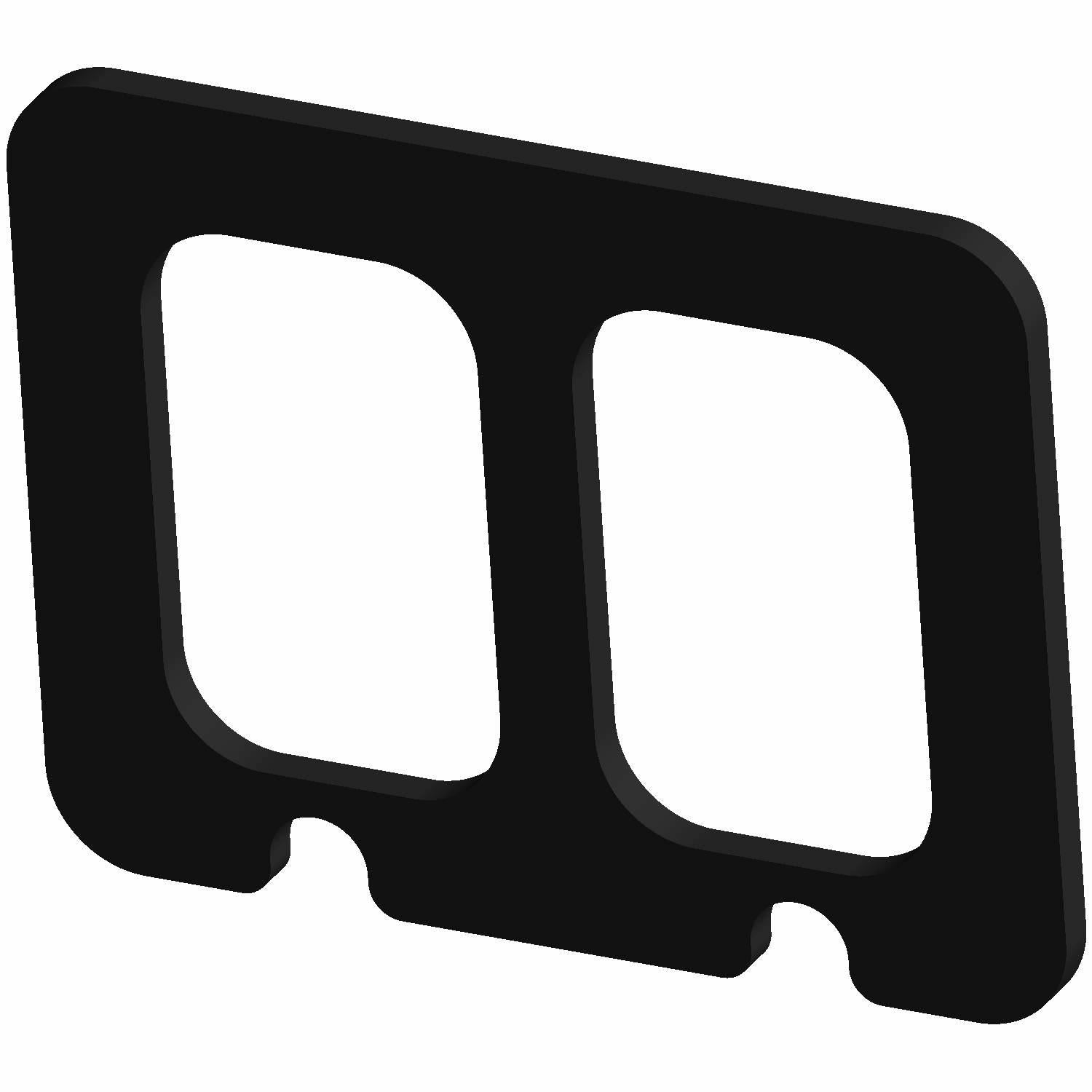 Black rectangular battery tray spacer with two large rectangular cutouts and rounded edges.