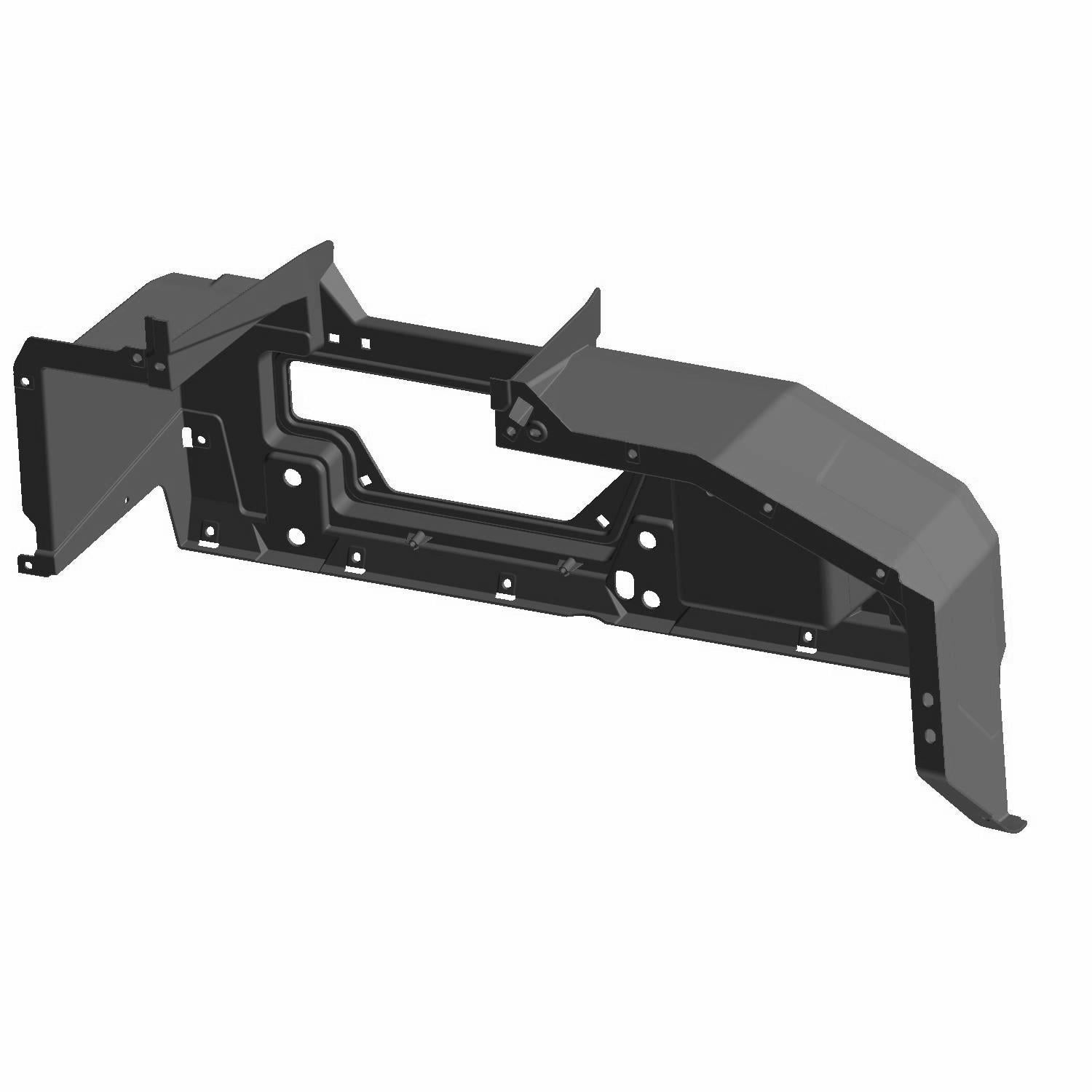 Black metal closeoff panel with angular design and multiple mounting holes for Polaris UTV lower crew section.