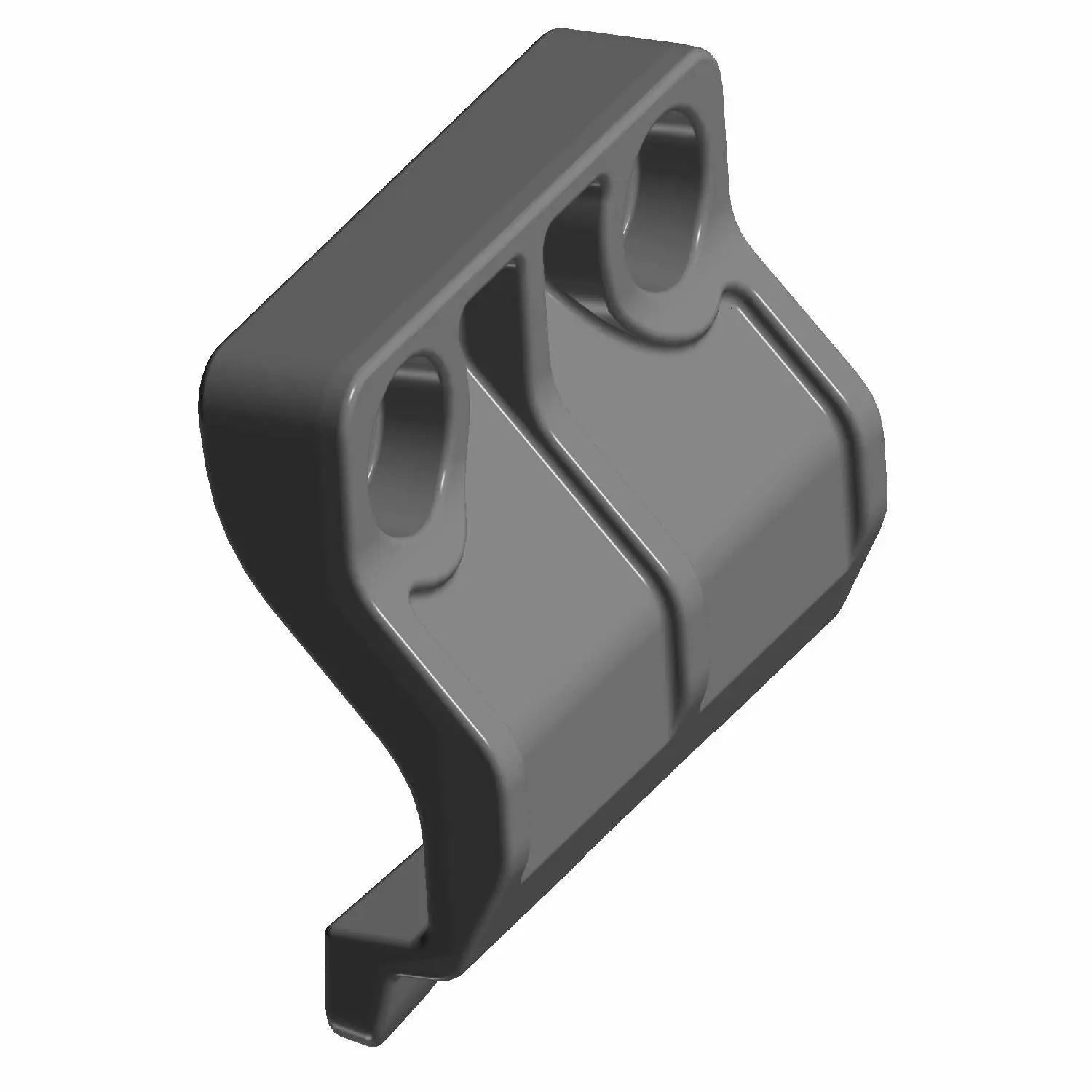 Black plastic saddlebag latch striker hoop with two mounting holes and a curved hook.